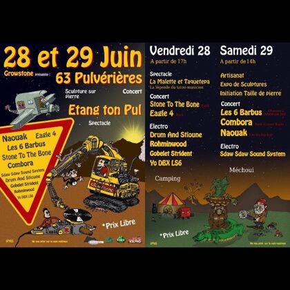 Growstone, Expo sculpture sur pierre et concert, Pulvérières 2019.