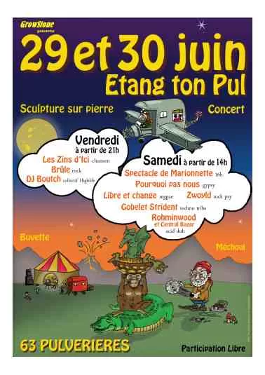 Growstone, Expo sculpture sur pierre et concert, Pulvérières 2018.