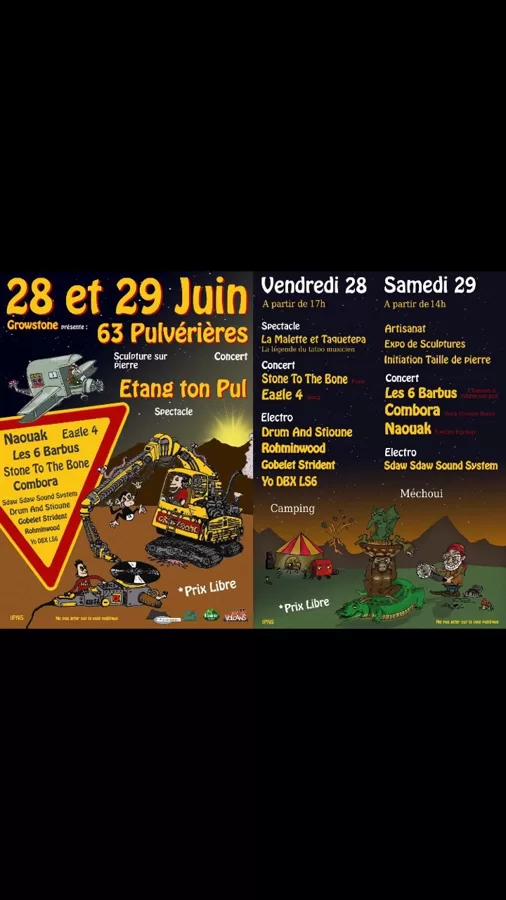 Growstone, Expo sculpture sur pierre et concert, Pulvérières 2019.